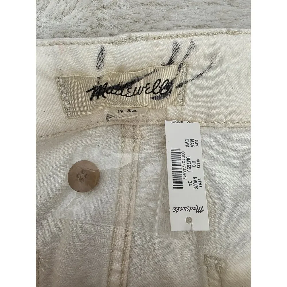 Madewell Men Patch Pocket Relaxed Jeans Ecru Cream Linen Blend Denim 34 NWT